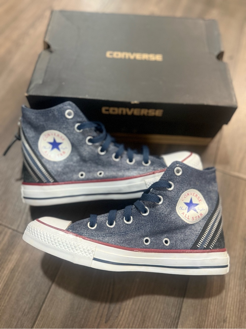 Converse Chuck Taylor All Star Tri Zip Hi Sparkle Wash Navy Womens 7.5 545021C